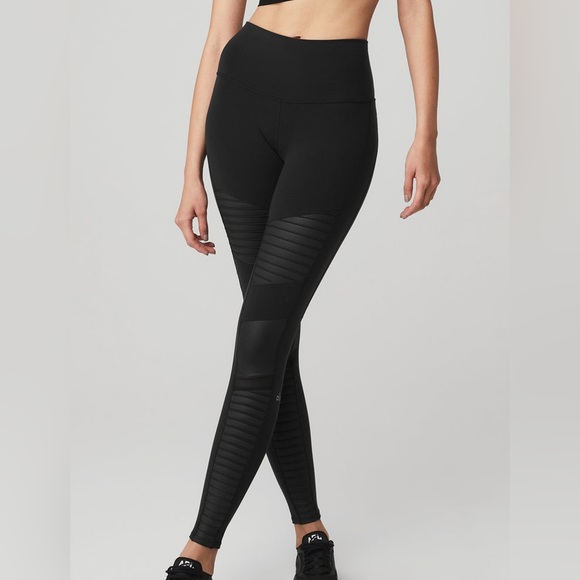 Alo Yoga Women’s High-Waist Moto Legging Glossy Black Size Medium - Picture 1 of 6